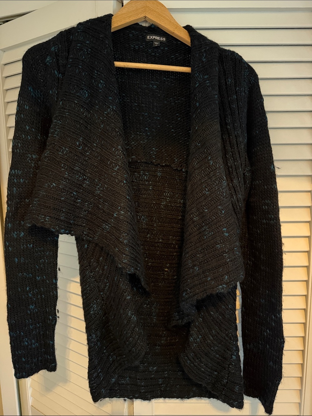 Express Black Open-Front Cardigan with Blue Fleck